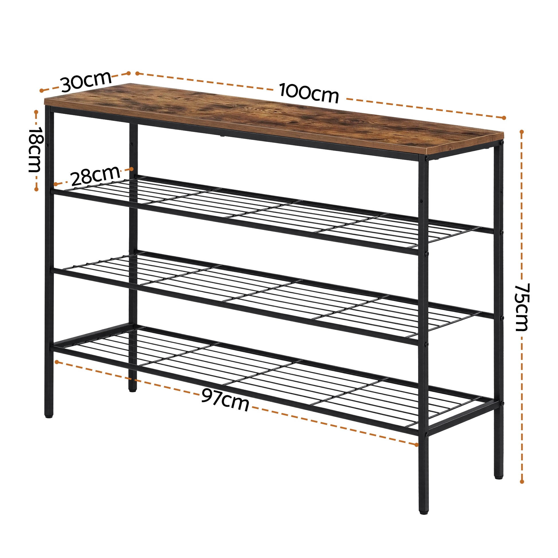 Artiss Shoe Rack 4 tier Storage Organiser Walnut - Image 3