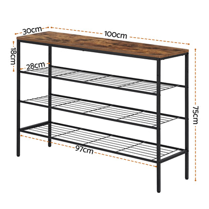 Artiss Shoe Rack 4 tier Storage Organiser Walnut - Image 3