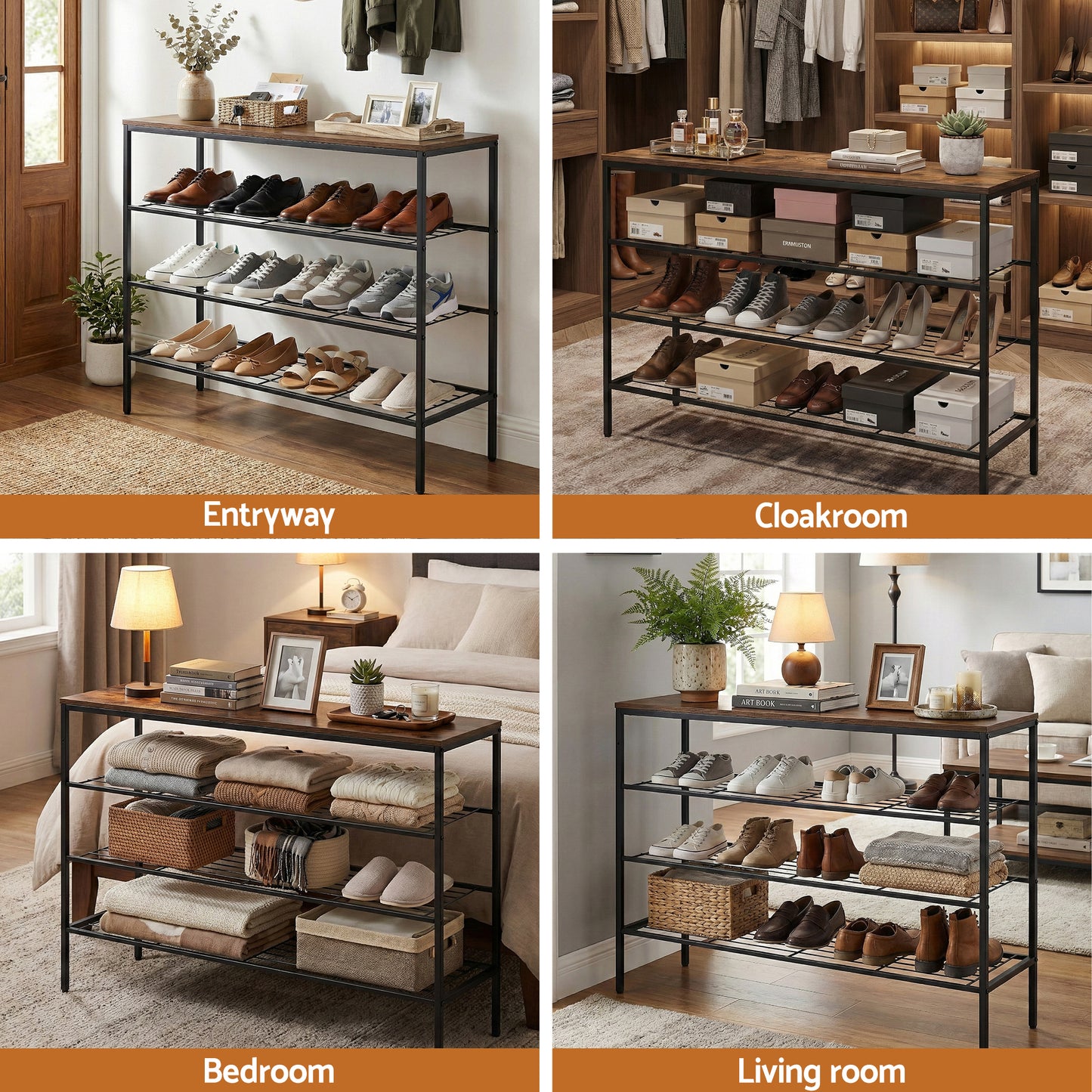 Artiss Shoe Rack 4 tier Storage Organiser Walnut - Image 8