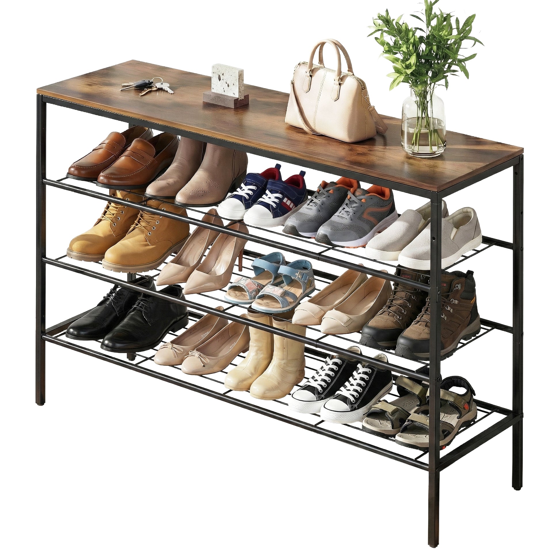 Artiss Shoe Rack 4 tier Storage Organiser Walnut - Image 9