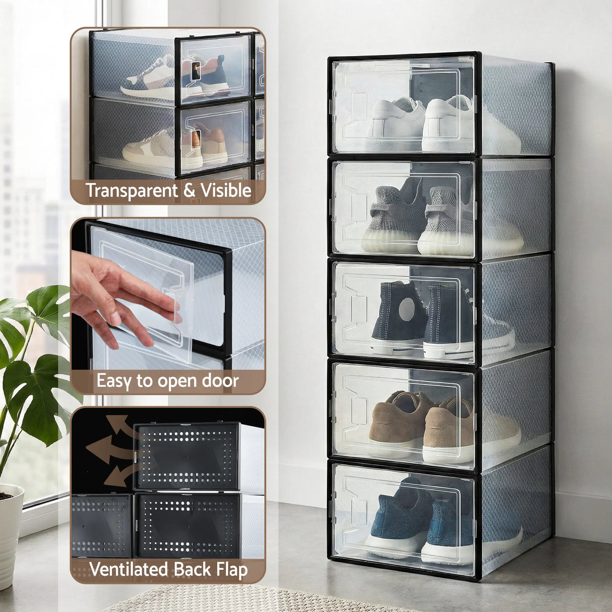Artiss Shoe Storage Box DIY Set of 12 Stackable Black - Image 7