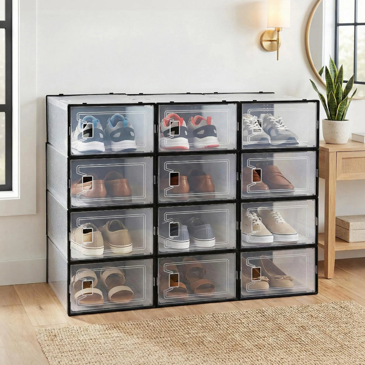 Artiss Shoe Storage Box DIY Set of 12 Stackable Black - Image 9