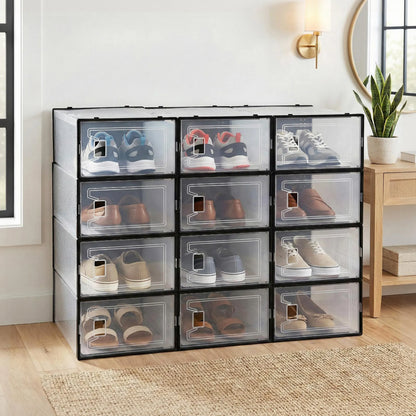 Artiss Shoe Storage Box DIY Set of 12 Stackable Black - Image 9
