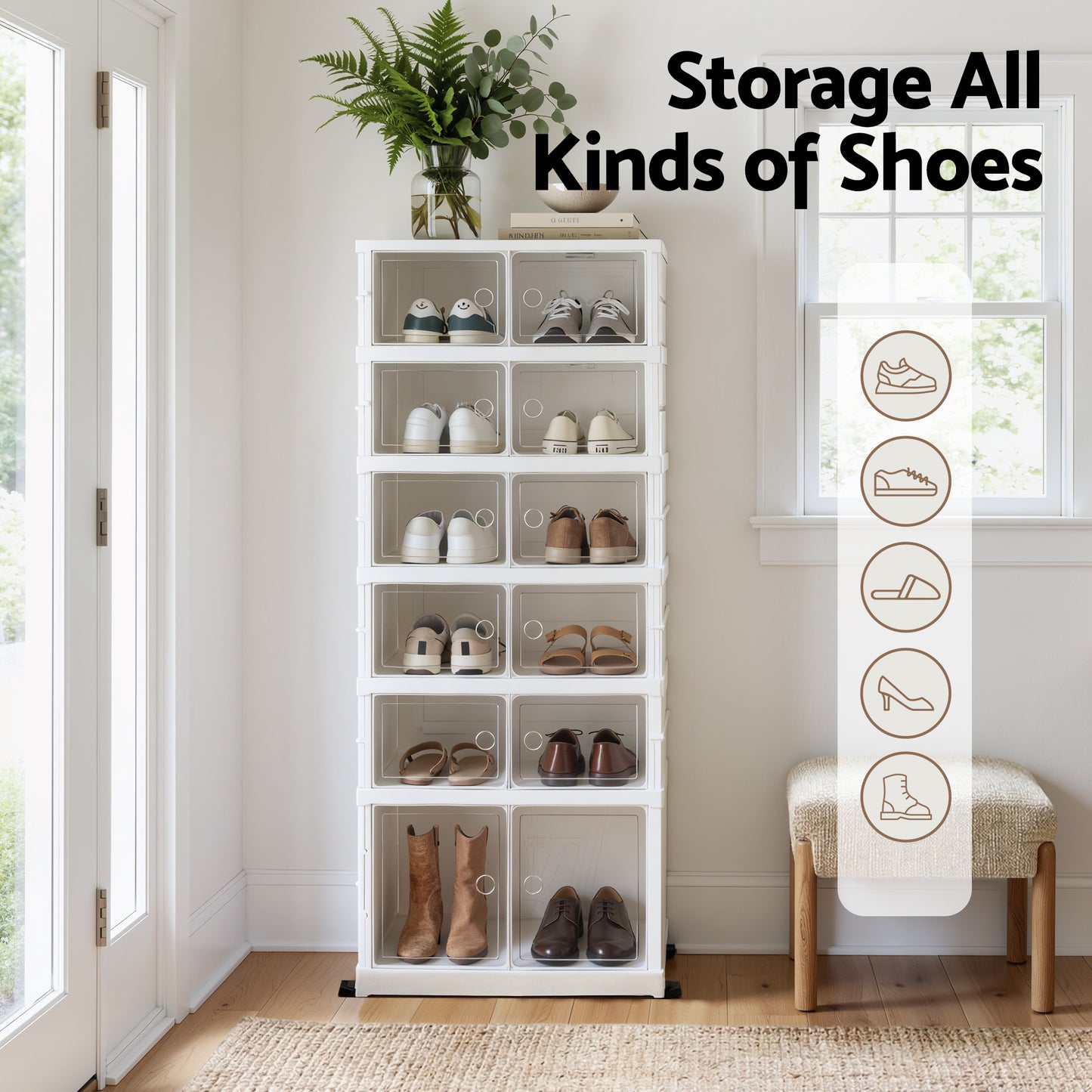Artiss Foldable Shoe Storage Box 6 Tier 12 Pairs Entryway - Image 5
