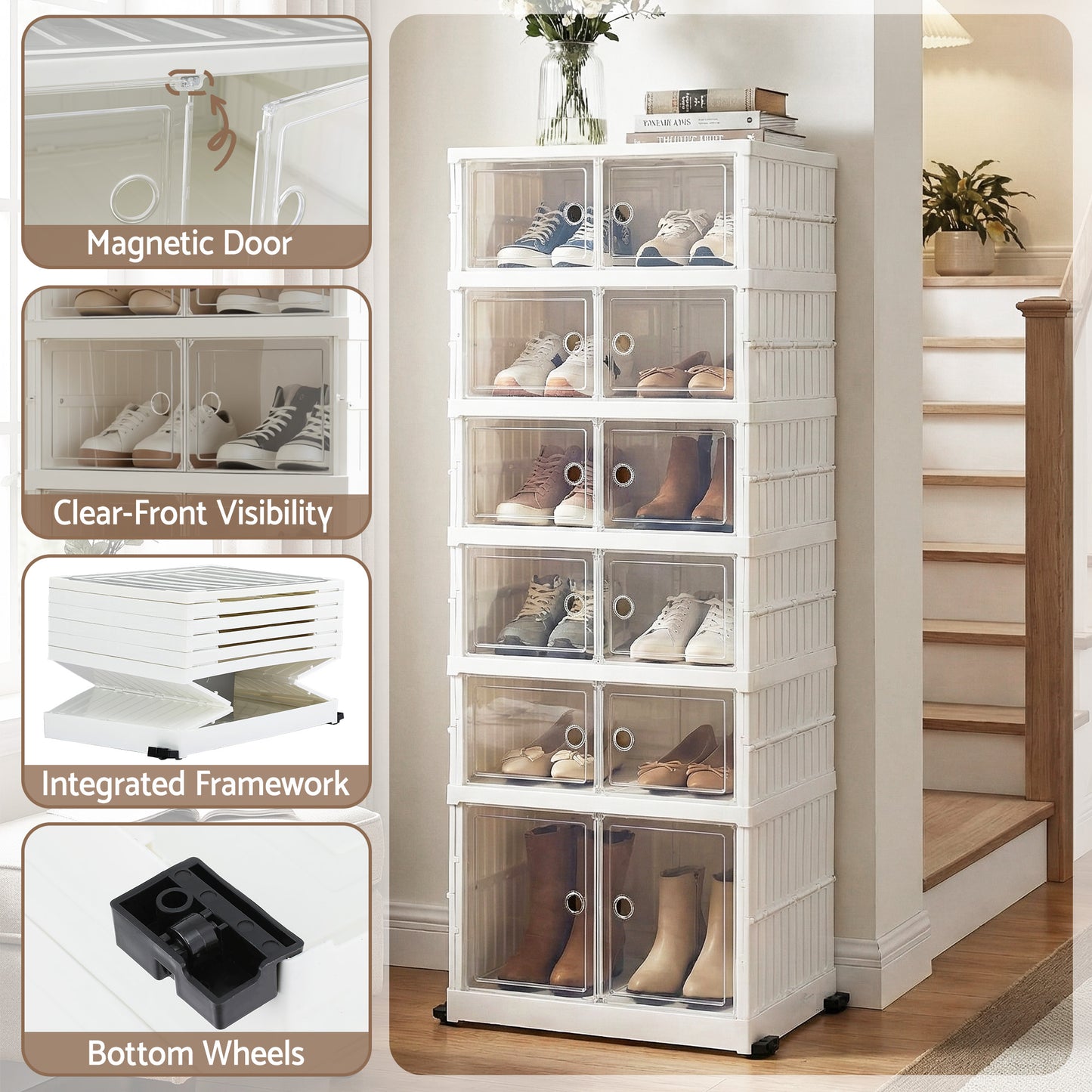 Artiss Foldable Shoe Storage Box 6 Tier 12 Pairs Entryway - Image 7