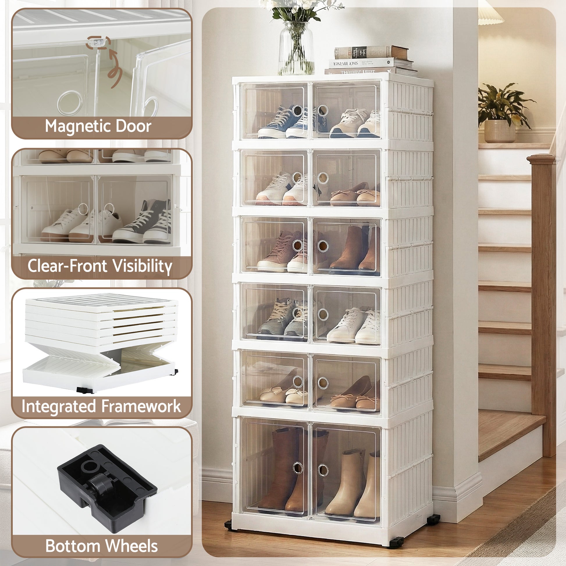 Artiss Foldable Shoe Storage Box 6 Tier 12 Pairs Entryway - Image 7