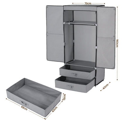 Artiss Large Portable Clothes Closet Wardrobe with Magnetic Door Grey - Image 3