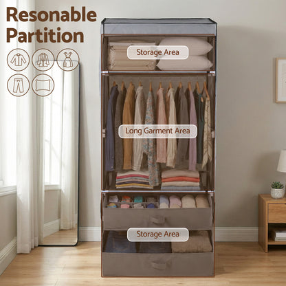 Artiss Large Portable Clothes Closet Wardrobe with Magnetic Door Grey - Image 5
