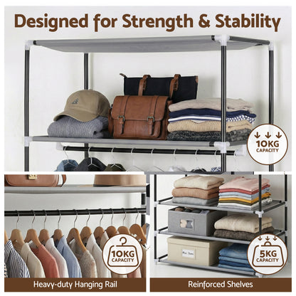 Artiss Large Portable Clothes Closet Wardrobe with Magnetic Door Grey - Image 6