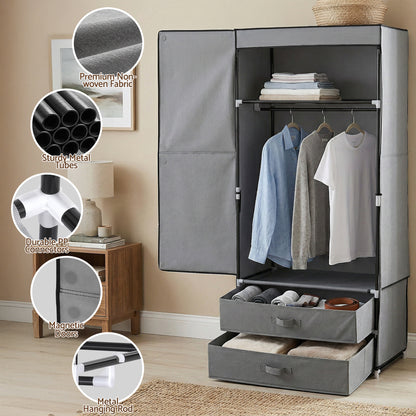 Artiss Large Portable Clothes Closet Wardrobe with Magnetic Door Grey - Image 8