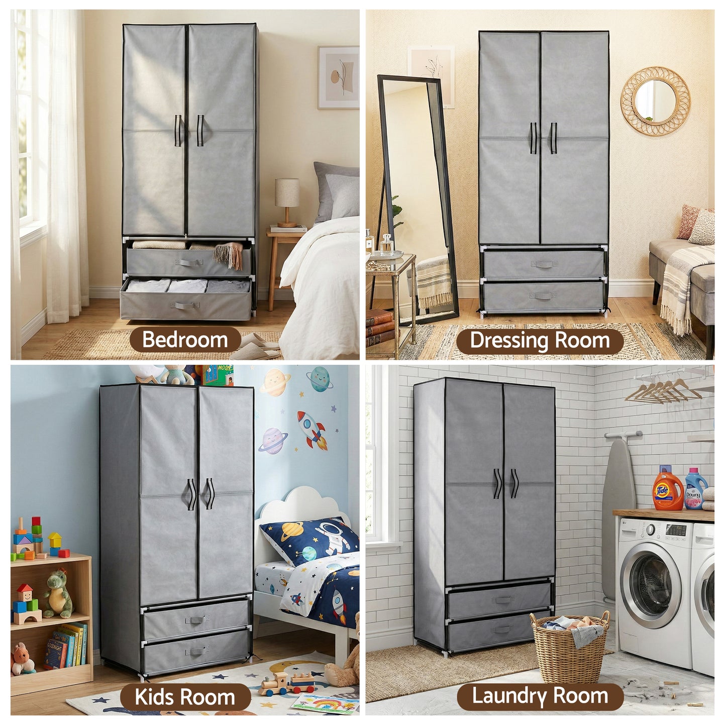 Artiss Large Portable Clothes Closet Wardrobe with Magnetic Door Grey - Image 9