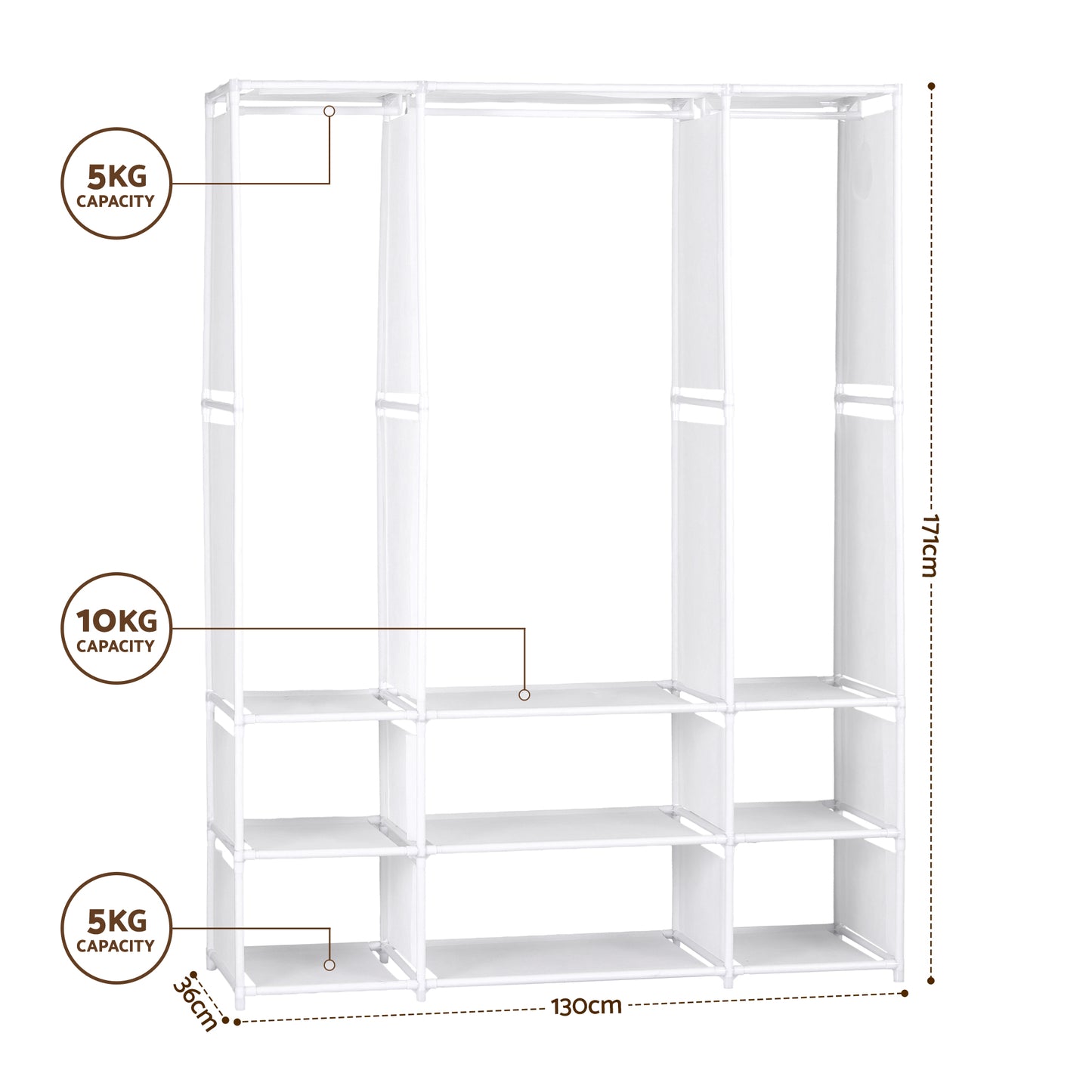 Artiss Large Portable Clothes Closet Wardrobe with Open Shelf White - Image 3
