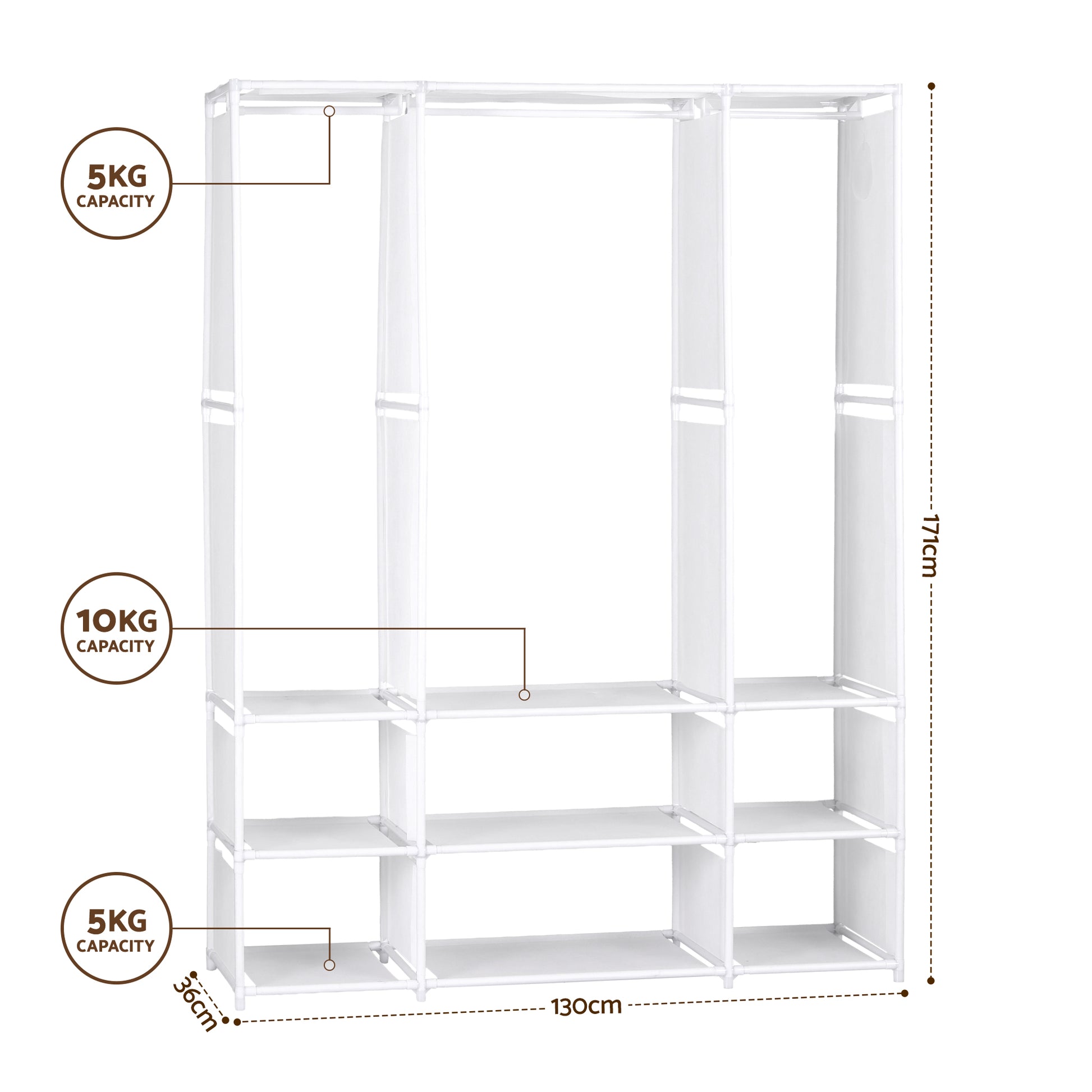 Artiss Large Portable Clothes Closet Wardrobe with Open Shelf White - Image 3