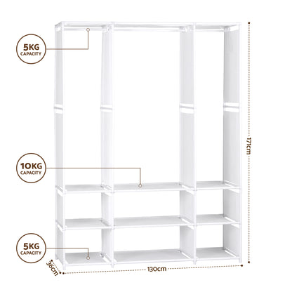Artiss Large Portable Clothes Closet Wardrobe with Open Shelf White - Image 3