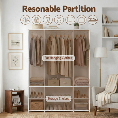 Artiss Large Portable Clothes Closet Wardrobe with Open Shelf White - Image 5