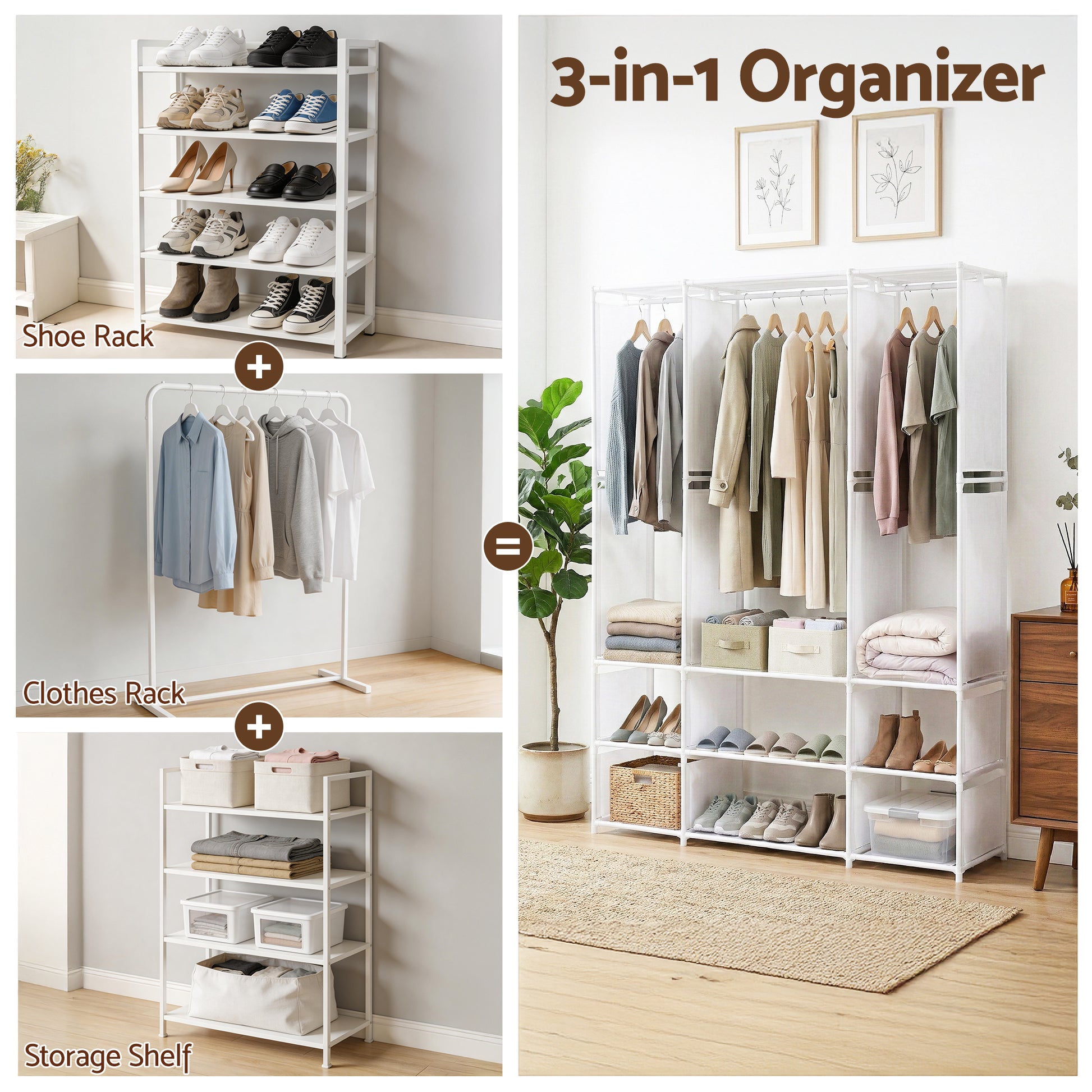 Artiss Large Portable Clothes Closet Wardrobe with Open Shelf White - Image 6