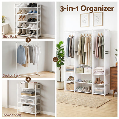 Artiss Large Portable Clothes Closet Wardrobe with Open Shelf White - Image 6