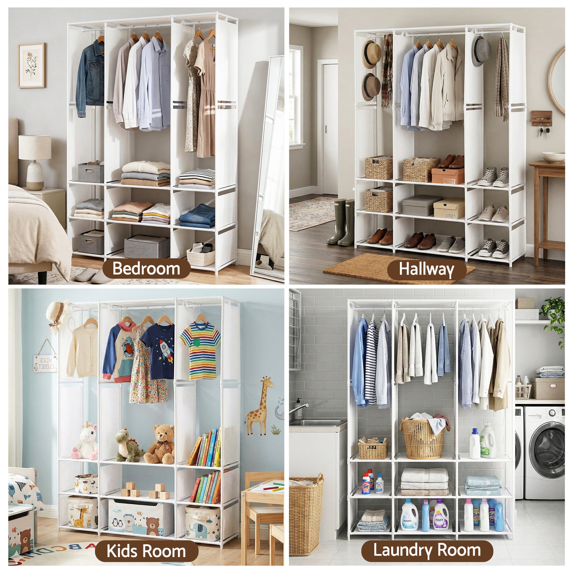 Artiss Large Portable Clothes Closet Wardrobe with Open Shelf White - Image 9