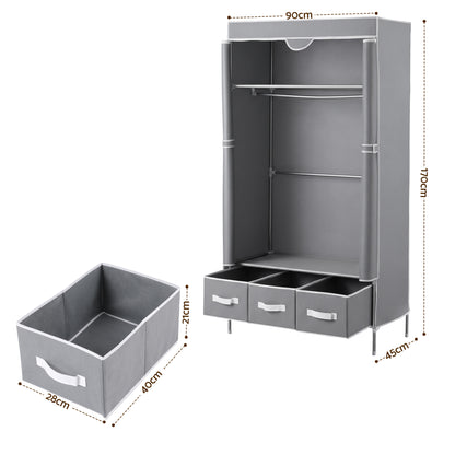 Artiss Large Portable Clothes Closet Wardrobe with Tiebacks Grey - Image 3