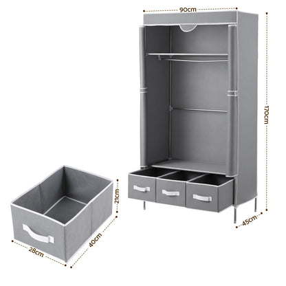 Artiss Large Portable Clothes Closet Wardrobe with Tiebacks Grey - Image 3