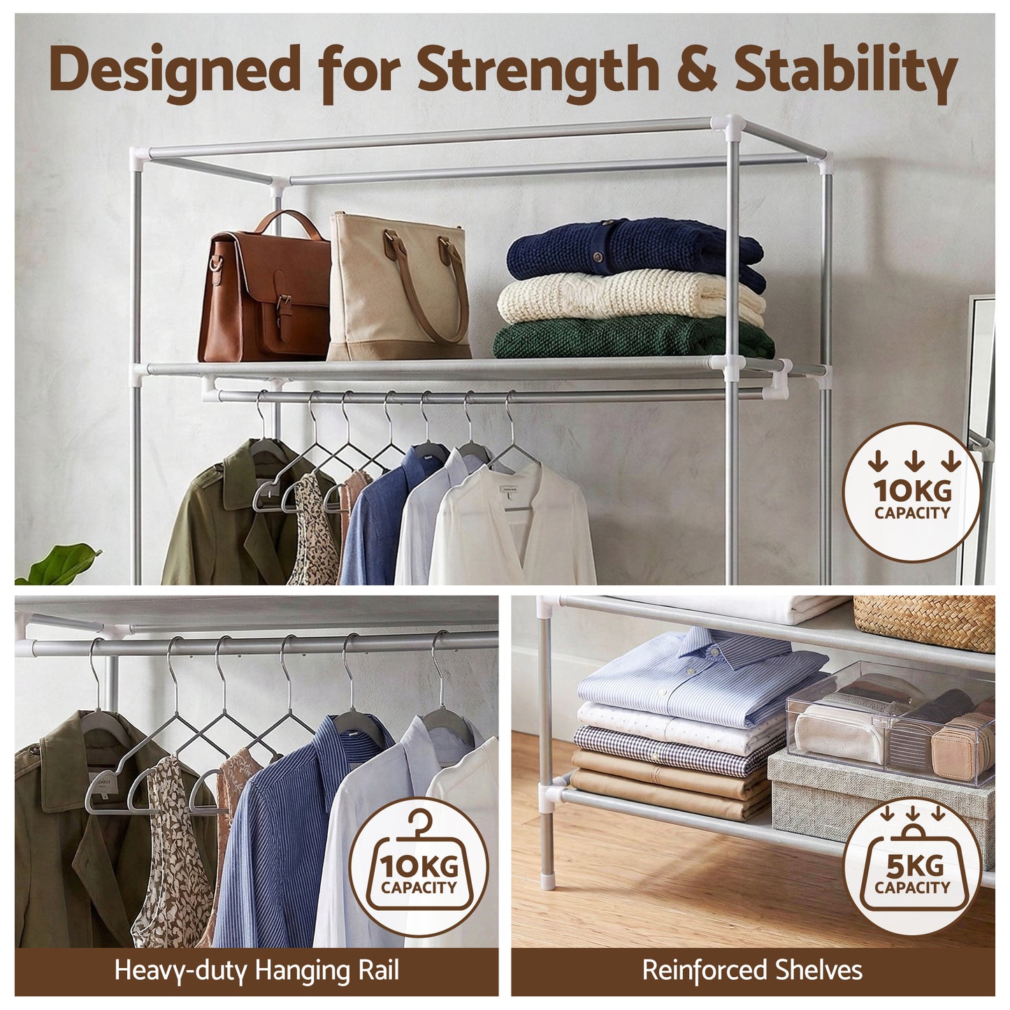 Artiss Large Portable Clothes Closet Wardrobe with Tiebacks Grey - Image 6
