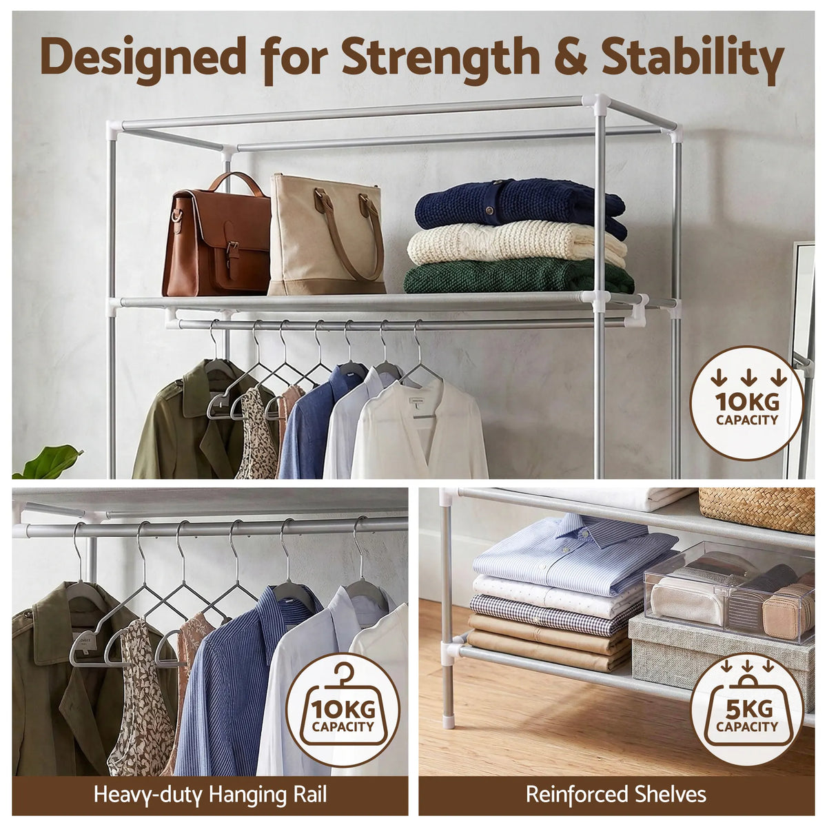 Artiss Large Portable Clothes Closet Wardrobe with Tiebacks Grey - Image 6