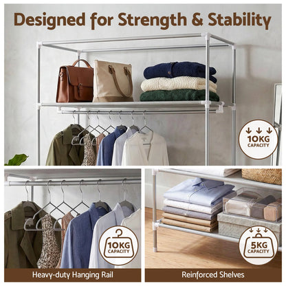 Artiss Large Portable Clothes Closet Wardrobe with Tiebacks Grey - Image 6