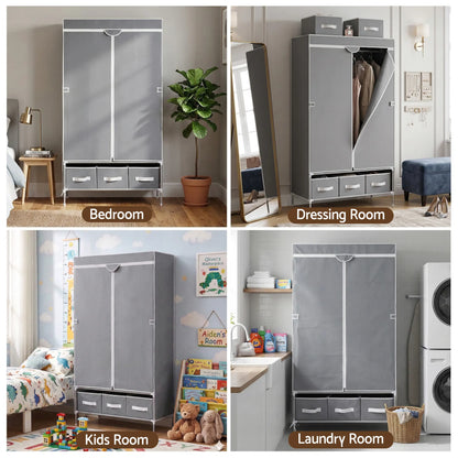 Artiss Large Portable Clothes Closet Wardrobe with Tiebacks Grey - Image 9