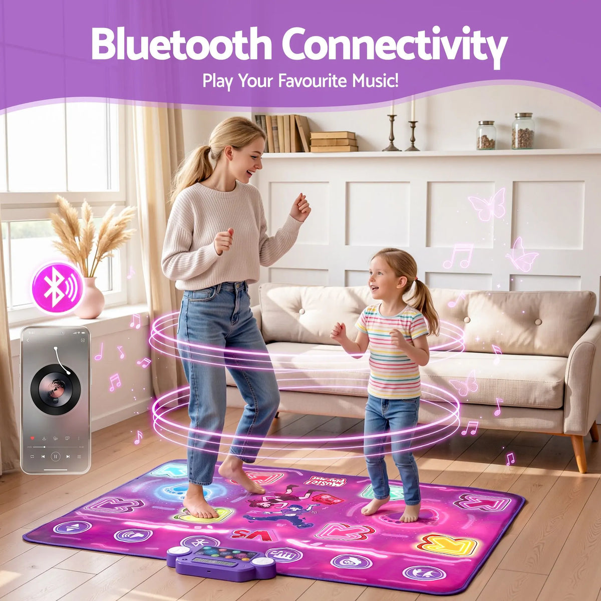 Keezi Double Player Dance Mat for Kid Rechargeable Electronic Dance Game Pad with Bluetooth, 4 Modes - Image 5