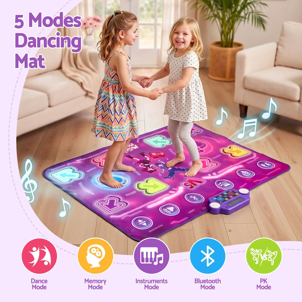 Keezi Double Player Dance Mat for Kid Rechargeable Electronic Dance Game Pad with Bluetooth, 4 Modes - Image 6