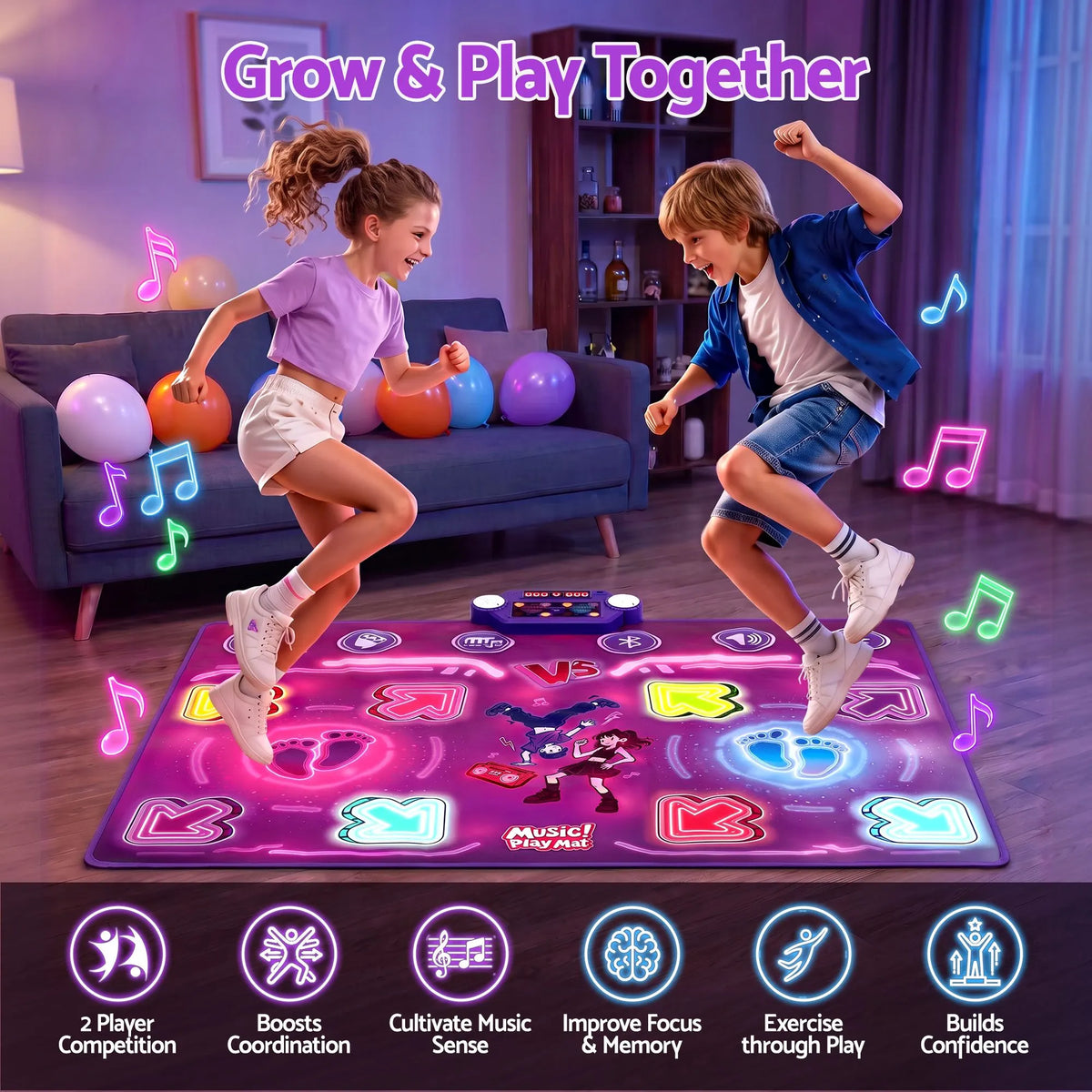 Keezi Double Player Dance Mat for Kid Rechargeable Electronic Dance Game Pad with Bluetooth, 4 Modes - Image 7