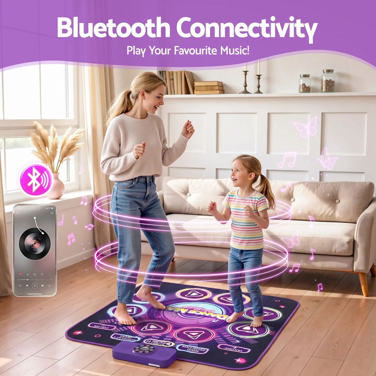 Keezi Dance Mat Toy for Kids Age 3-12 Electronic Dance Pad with Bluetooth 4 Game Modes Purple - Image 5