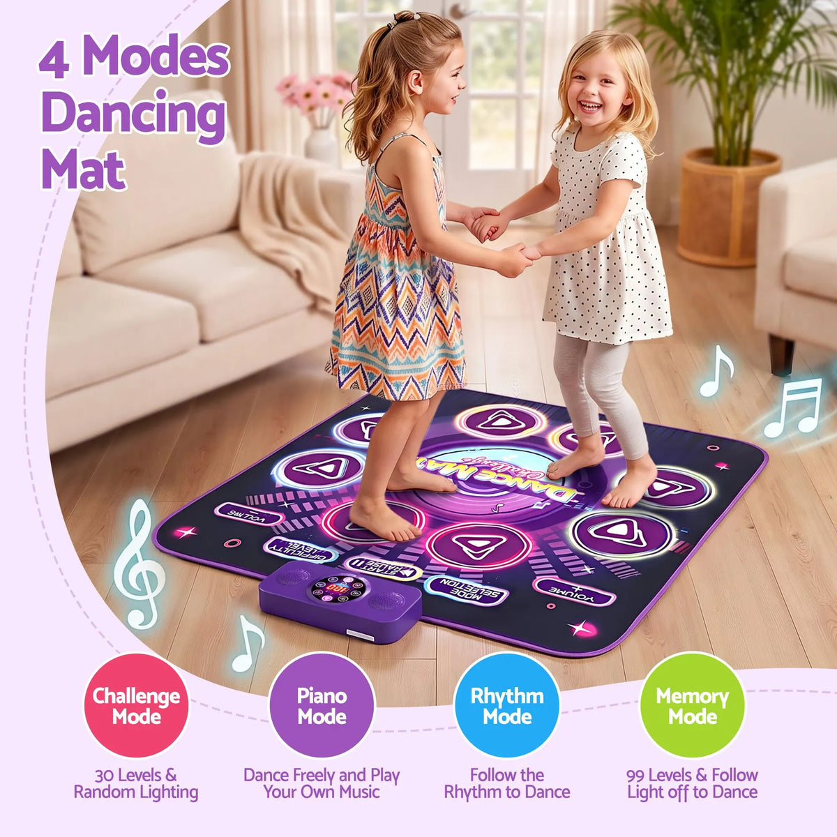 Keezi Dance Mat Toy for Kids Age 3-12 Electronic Dance Pad with Bluetooth 4 Game Modes Purple - Image 6