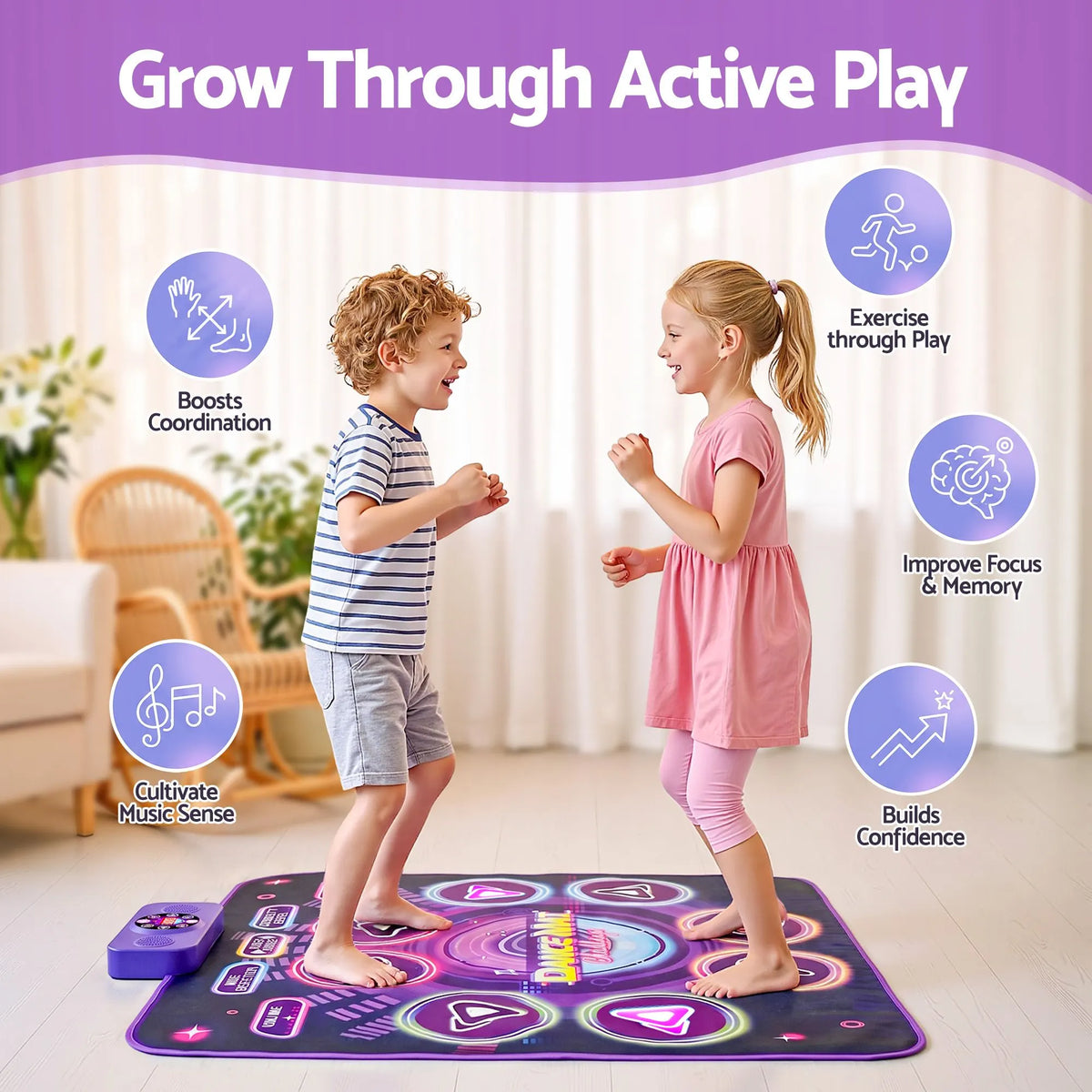 Keezi Dance Mat Toy for Kids Age 3-12 Electronic Dance Pad with Bluetooth 4 Game Modes Purple - Image 7