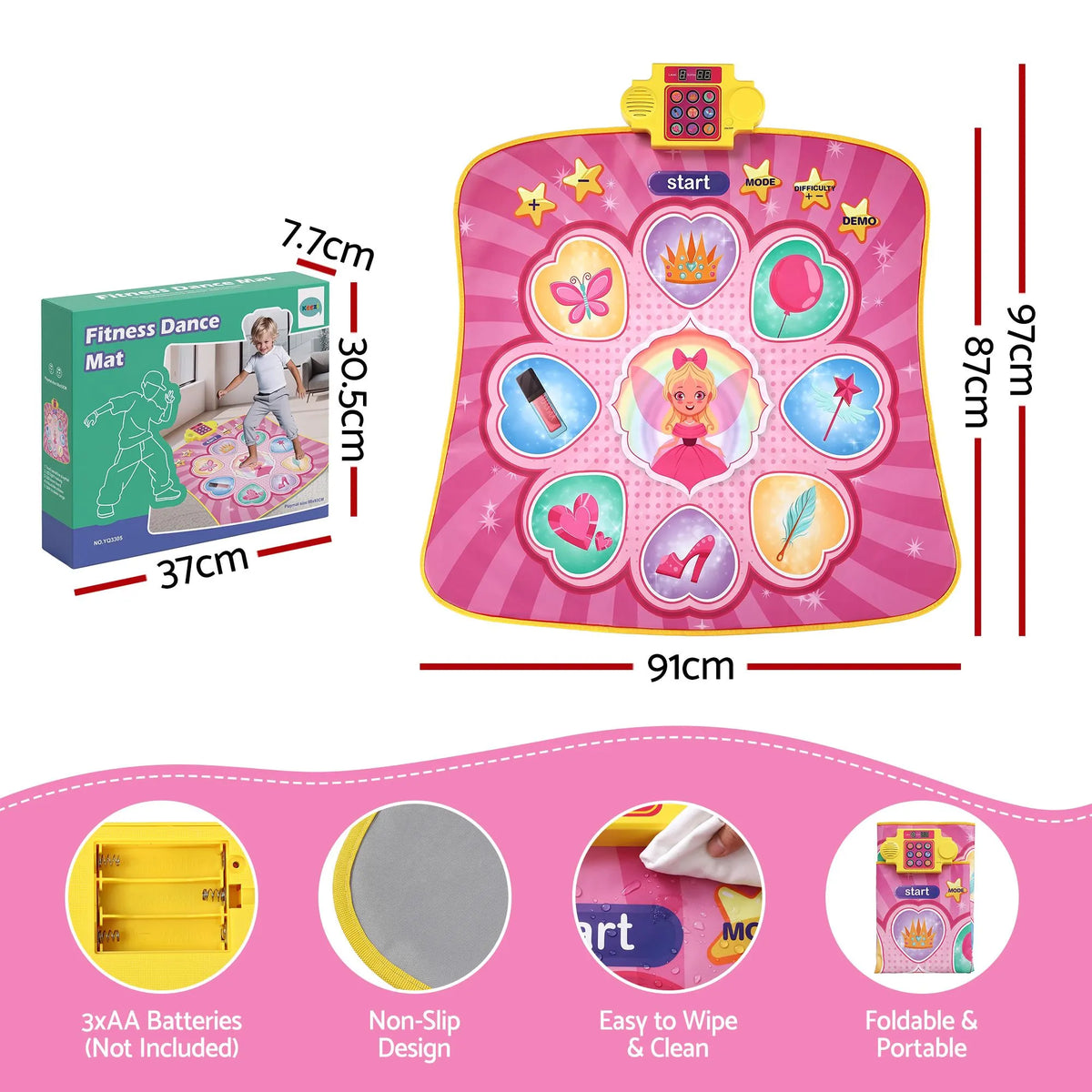 Keezi Dance Mat for Kids Age 3-12 Electronic Dance Game Pad Toy with 3 Game Modes, Pink - Image 3