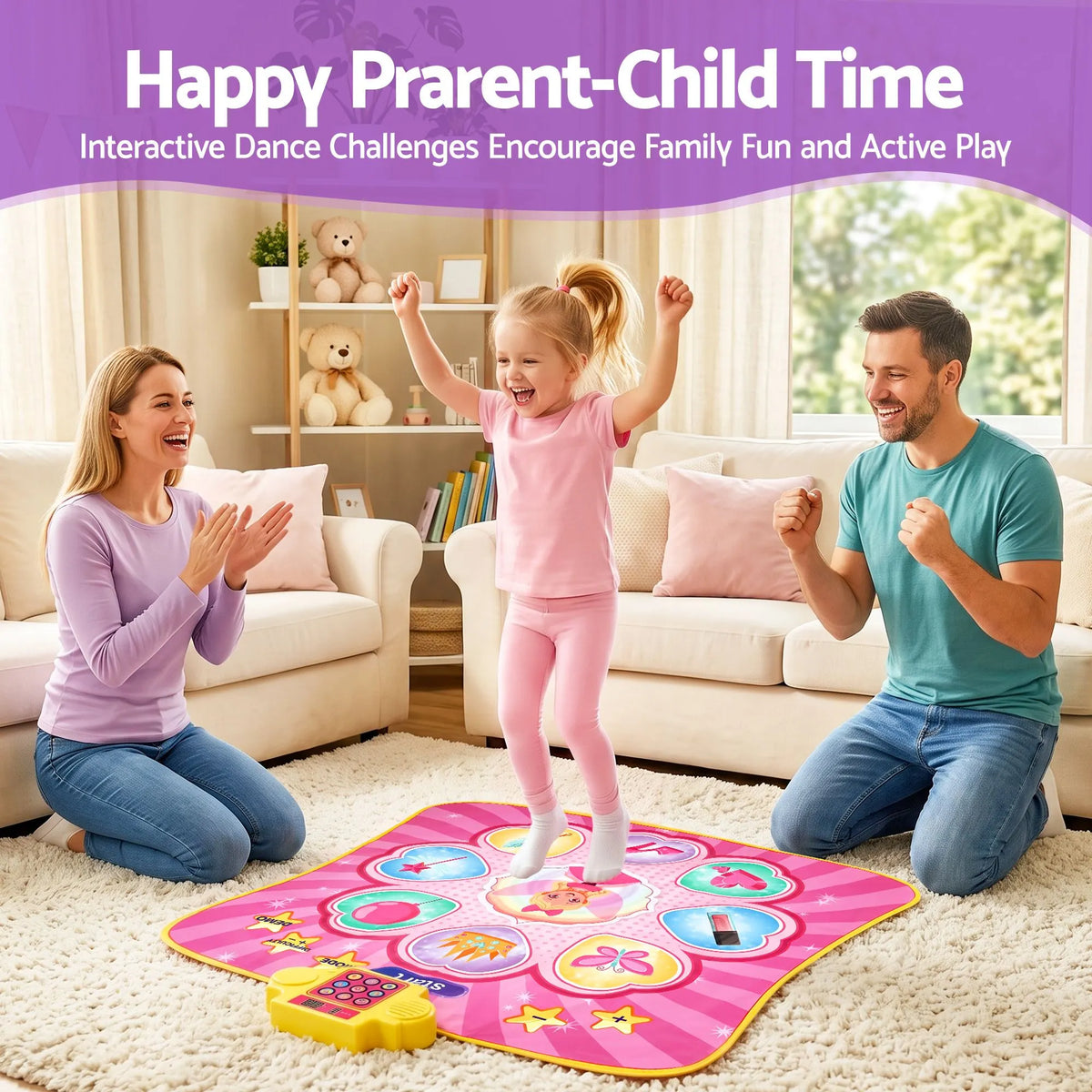Keezi Dance Mat for Kids Age 3-12 Electronic Dance Game Pad Toy with 3 Game Modes, Pink - Image 5