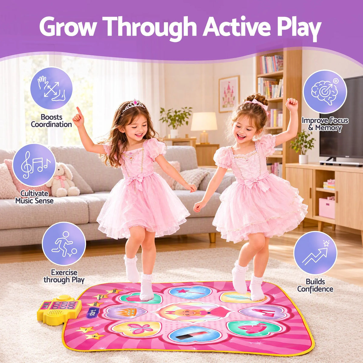 Keezi Dance Mat for Kids Age 3-12 Electronic Dance Game Pad Toy with 3 Game Modes, Pink - Image 7