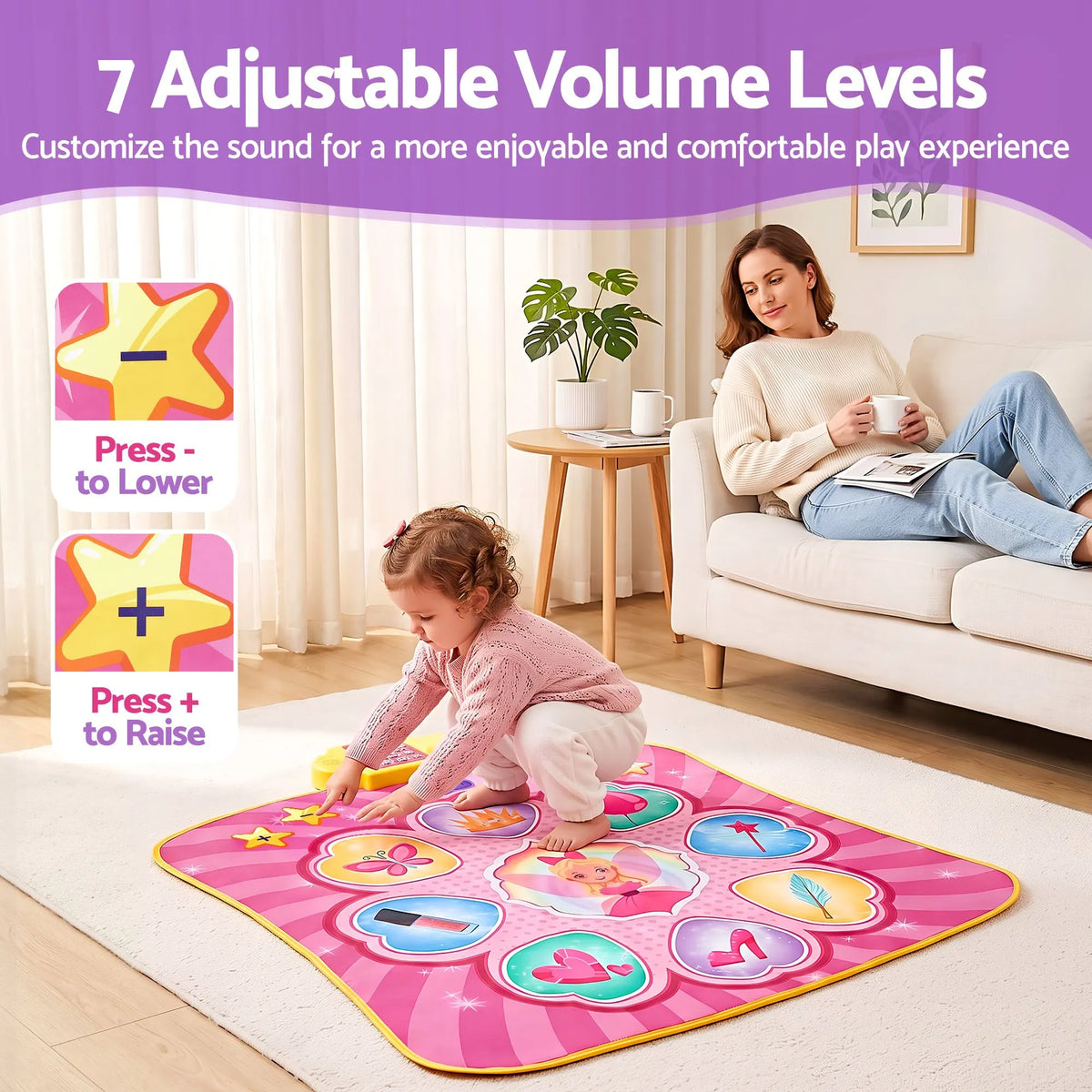 Keezi Dance Mat for Kids Age 3-12 Electronic Dance Game Pad Toy with 3 Game Modes, Pink - Image 8