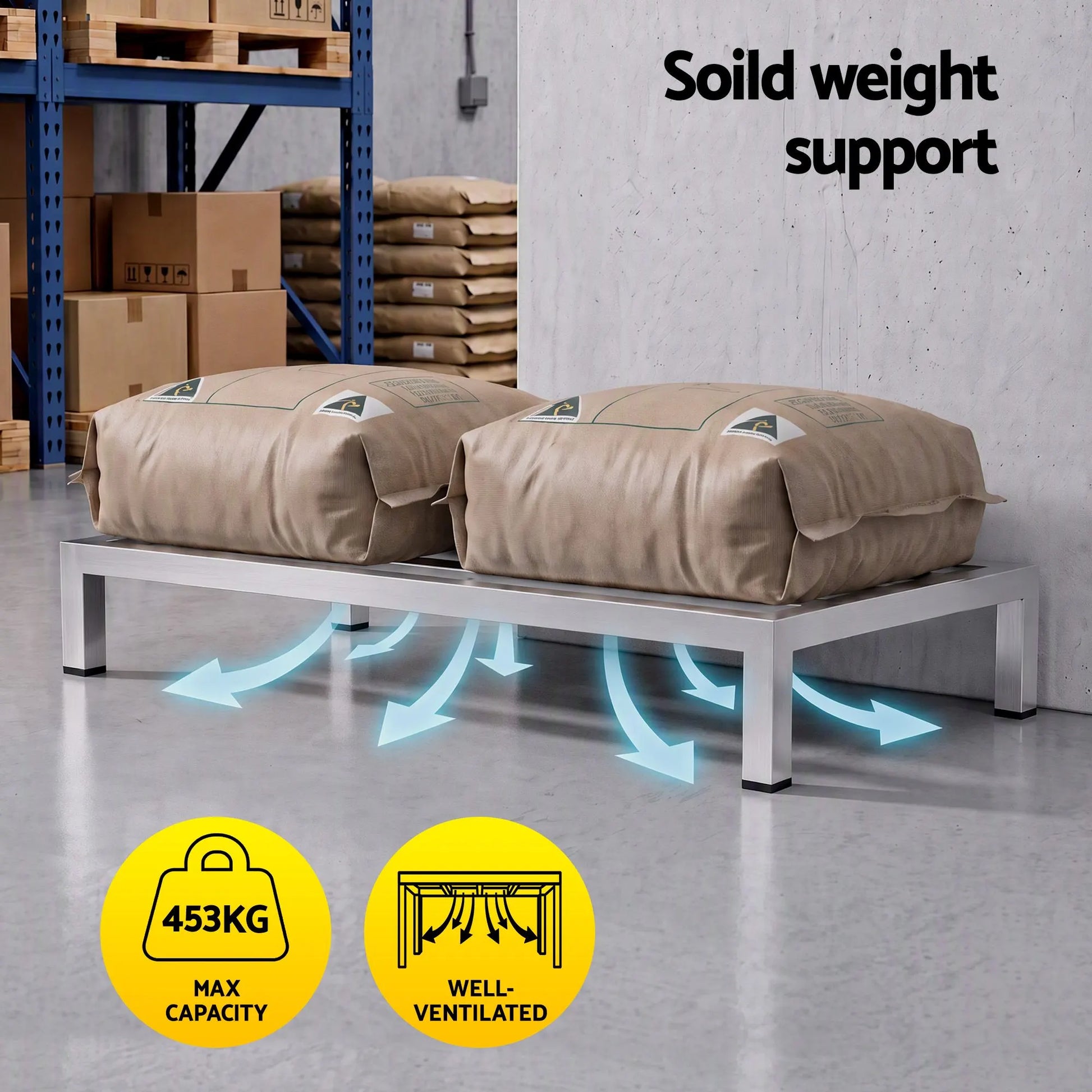 Giantz 60x35cm Dunnage Rack 2-Pack Stainless Steel Kitchen Floor Stand - Image 5