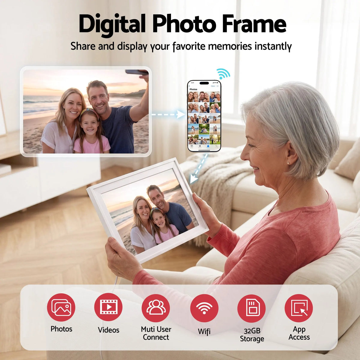 Artiss 10" Digital Calendar Planner Smart Photo Frame Family Chore Chart & Sync - Image 5