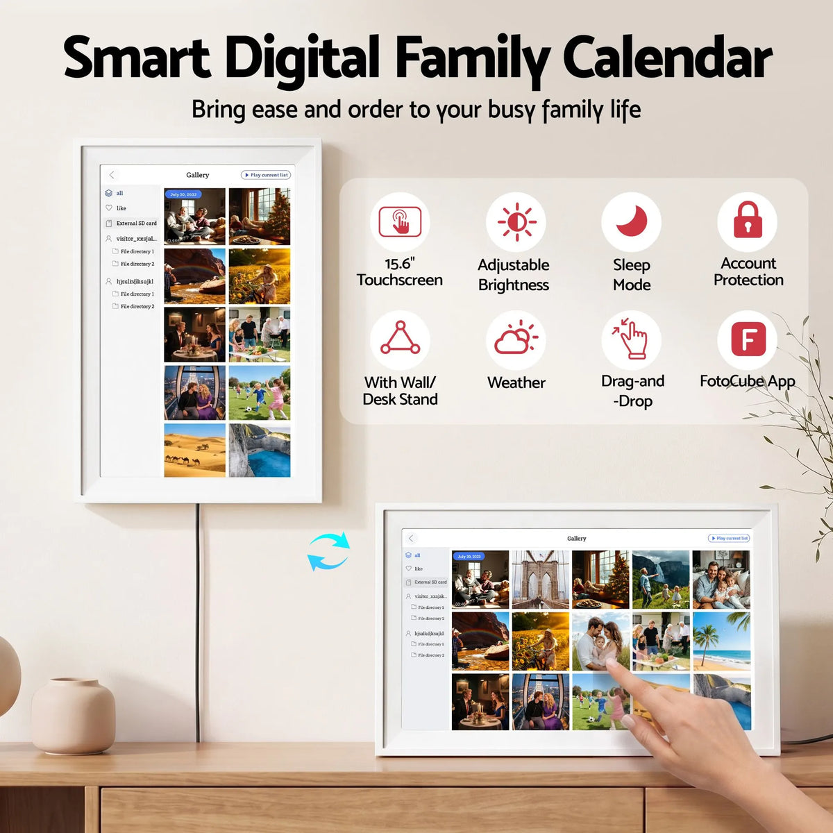 Artiss 15.6" Digital Calendar Planner Smart Photo Frame Family Chore Chart & Sync - Image 2