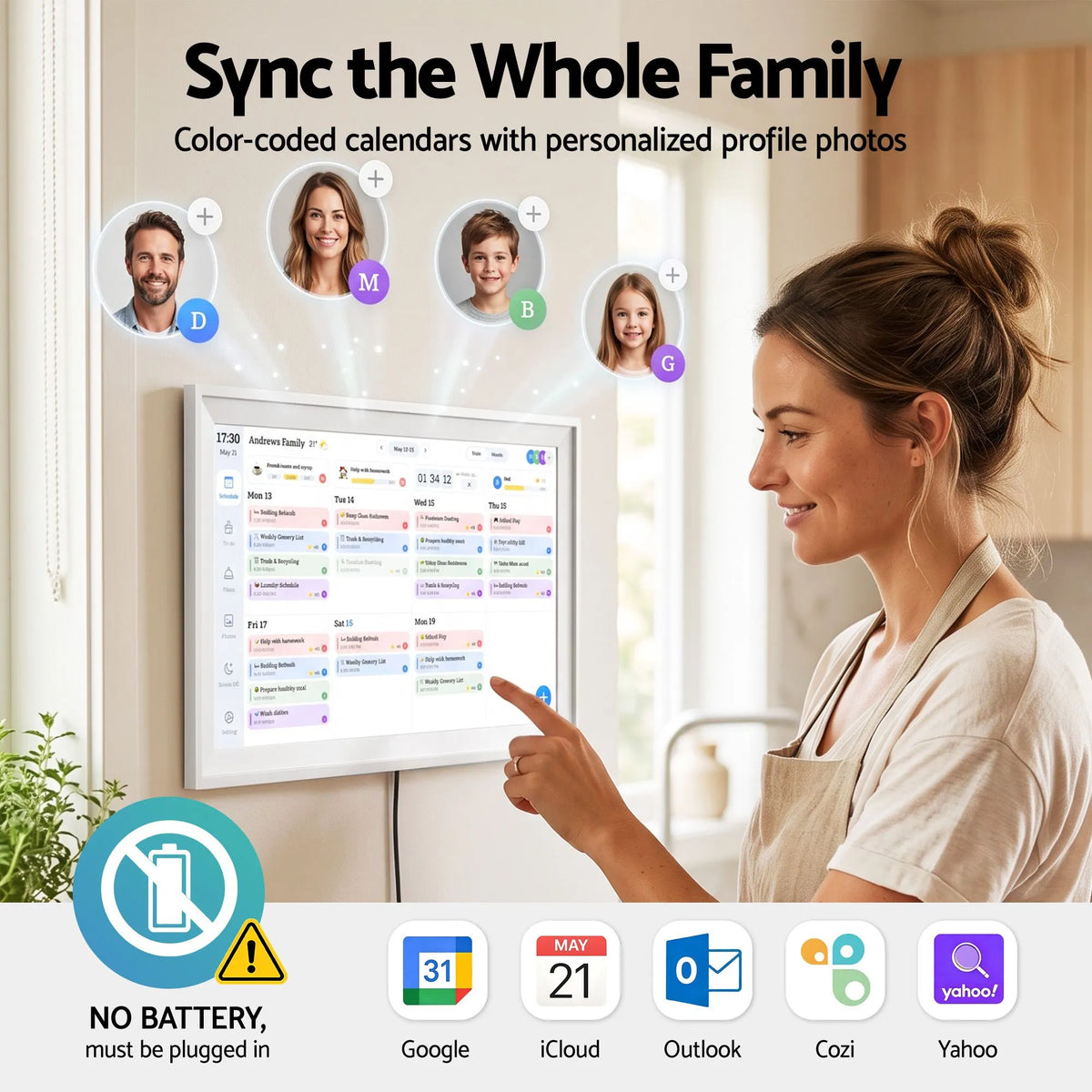 Artiss 15.6" Digital Calendar Planner Smart Photo Frame Family Chore Chart & Sync - Image 3