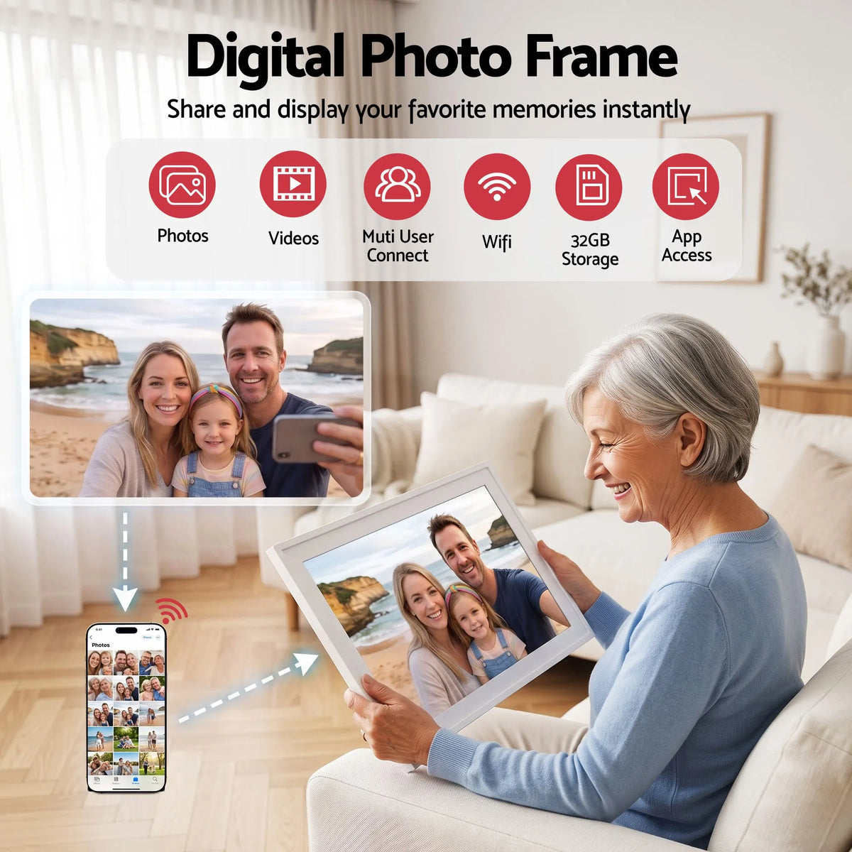 Artiss 15.6" Digital Calendar Planner Smart Photo Frame Family Chore Chart & Sync - Image 5