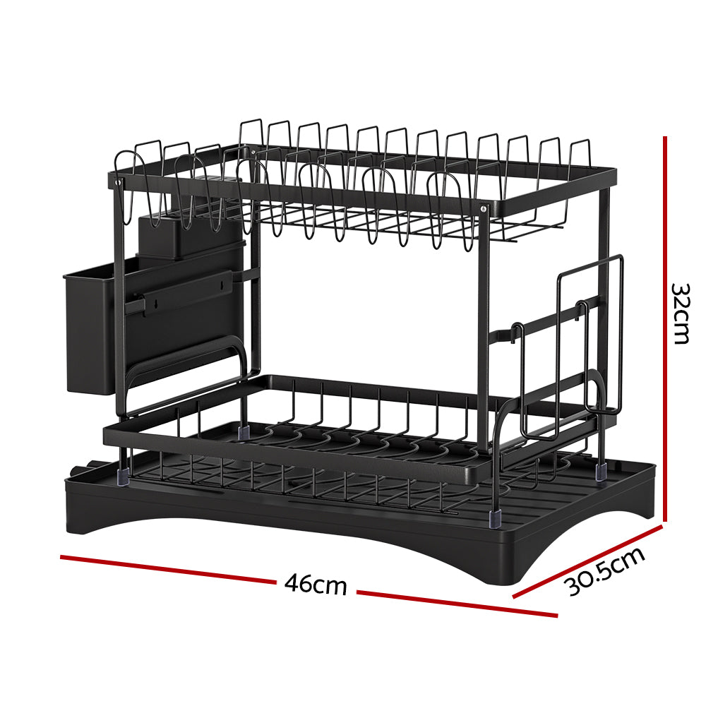 Cefito Dish Rack Expandable Drying Drainer Cutlery Holder Tray Kitchen 2 Tiers - Image 2
