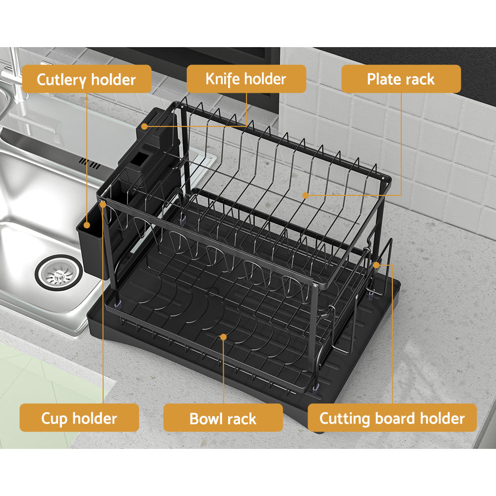 Cefito Dish Rack Expandable Drying Drainer Cutlery Holder Tray Kitchen 2 Tiers - Image 4