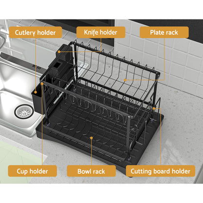 Cefito Dish Rack Expandable Drying Drainer Cutlery Holder Tray Kitchen 2 Tiers - Image 4