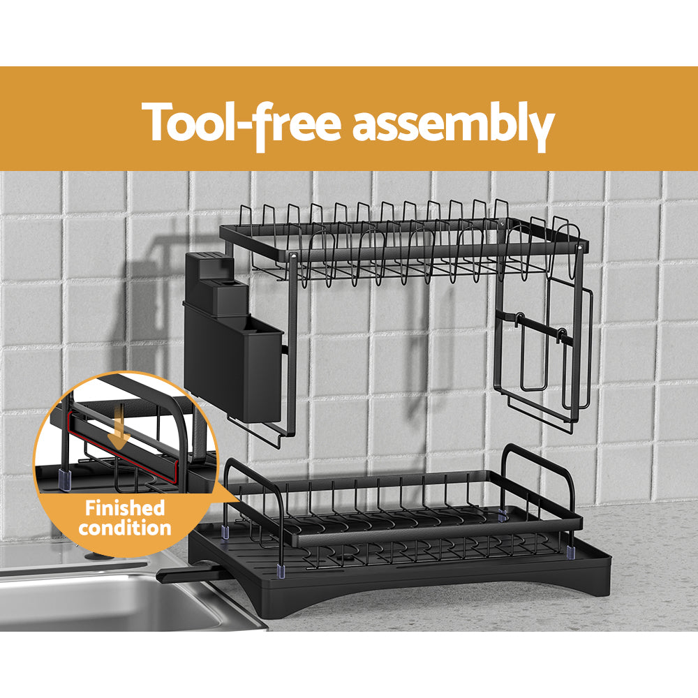Cefito Dish Rack Expandable Drying Drainer Cutlery Holder Tray Kitchen 2 Tiers - Image 5