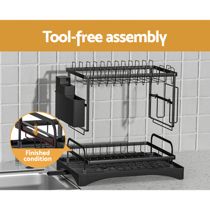 Cefito Dish Rack Expandable Drying Drainer Cutlery Holder Tray Kitchen 2 Tiers - Image 5