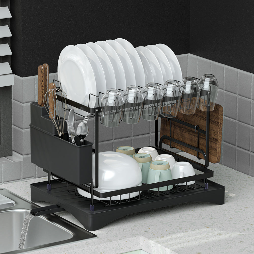 Cefito Dish Rack Expandable Drying Drainer Cutlery Holder Tray Kitchen 2 Tiers - Image 7