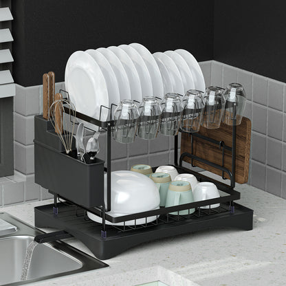 Cefito Dish Rack Expandable Drying Drainer Cutlery Holder Tray Kitchen 2 Tiers - Image 7